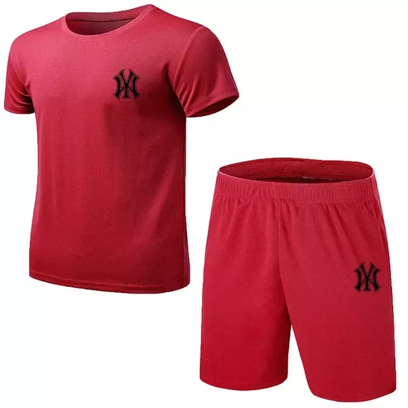 Conjunto de t-shirts e shorts esportivos masculinos, confortável, respirável, malha, correndo, fitness, verão, novo, 2 conjuntos, 2022