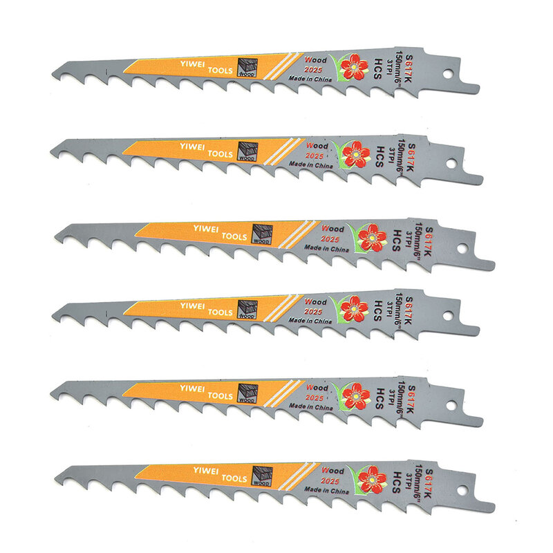 Assorted Jig Saw Blades Set, Wood Metal Cutting Blades, Woodworking Ferramenta Elétrica, 3 TPI, HCS, 150mm, 6 ", 6pcs