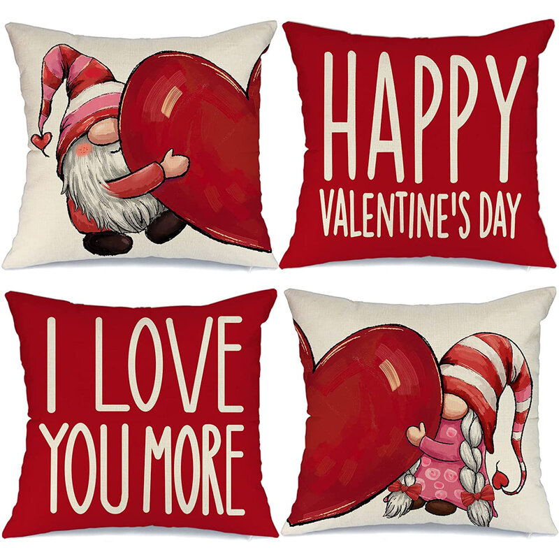 4Pcs Valentine's Day Pillowcase Pink Heart Cushion Cover Happy Valentine's Day Party Decor For Home Hotel Sofa Car Cushion Cover