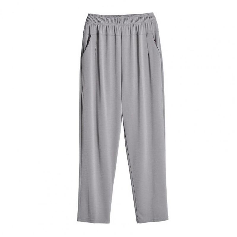 Pantalones elásticos de cintura alta con bolsillos reforzados para mujer, ropa de calle cómoda, pierna recta, informal, elegante