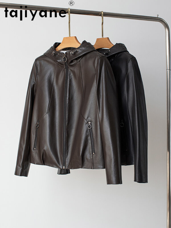 Tajiyane Genuine Sheepskin Coat Women's Clothing 2024 High Quality Hooded Short Real Leather Jacket Casual Coats and Jackets