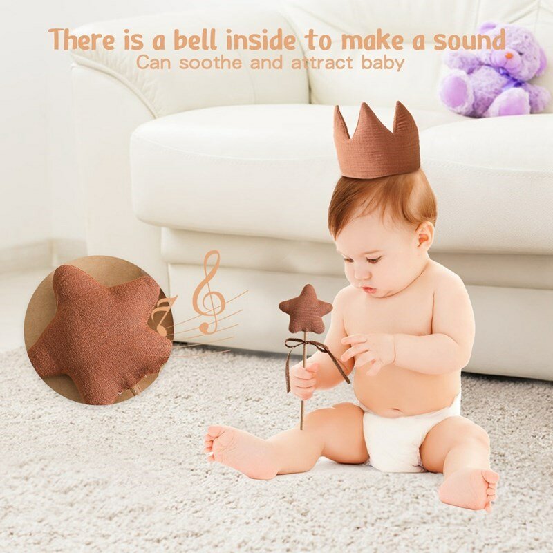 Growth Birthday Crown Shower Photo Props Gifts 0-6Y Baby Birthday Party Toy Decorative Cap Cotton Wood Wishing Star Fairy Stick