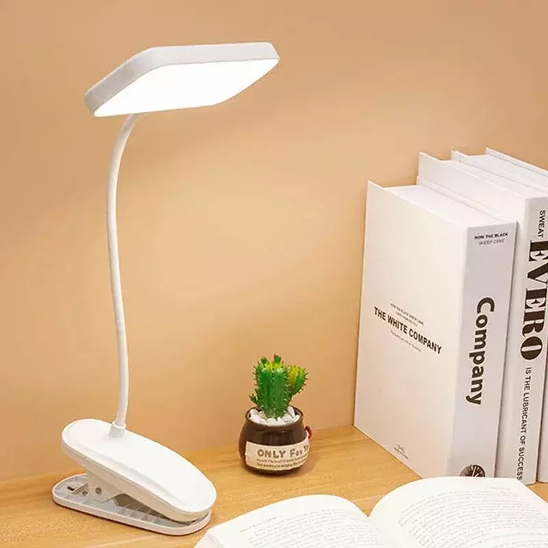 유연한 접이식 LED 충전식 책상 램프, 클립 독서, 야간 조명, LED 터치, 3 가지 모드 디밍, 눈 보호 조명