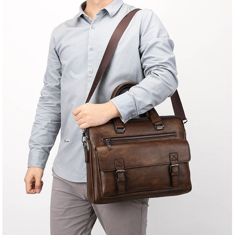 Borsa a tracolla portatile in pelle Pu da uomo di moda borsa da lavoro borsa da viaggio da uomo di marca Crossbody'S borsa per Laptop da 14 pollici