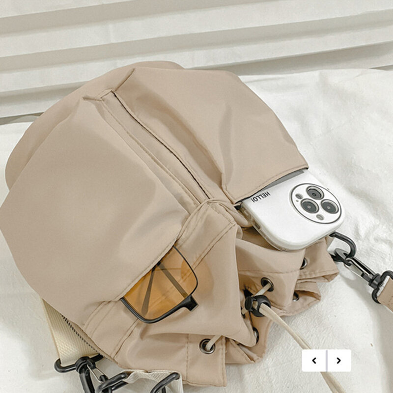 Новые сумки-ведра с нейлоновой лентой, мягкая сумка через плечо в Корейском стиле на шнурке, Повседневная сумка большой вместимости, модная женская сумка на плечо