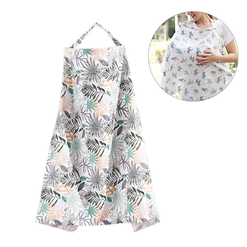 Zwangerschaps-verpleegjas borstvoeding jurk baby wrap bladeren print poncho multi-use hoes voor baby-autostoel