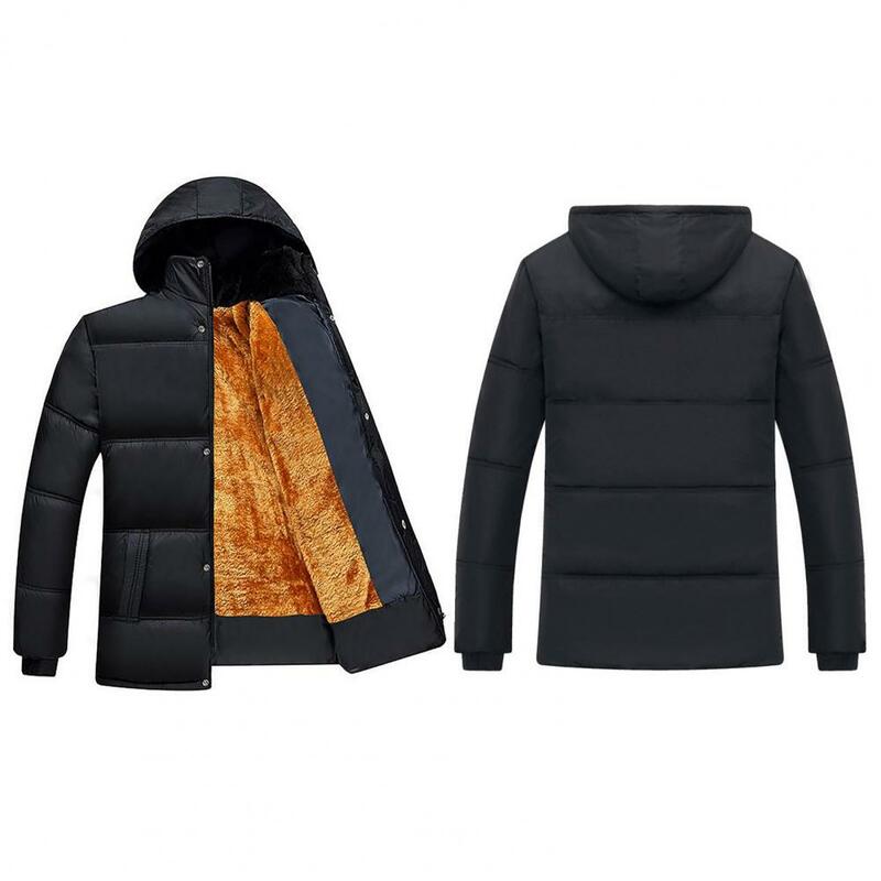 Пальто из полиэстера и хлопка с капюшоном для мужчин среднего возраста, зимнее хлопковое пальто с подкладкой, плюшевое ветрозащитное эластичное пальто с капюшоном и пуговицами