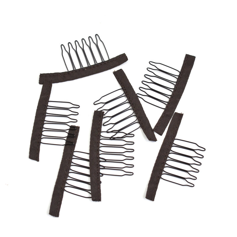 12 szt. Koronkowe peruki 6-zębowe stalowe akcesoria do peruki narzędzia z materiałowymi grzebieniami do robienia czepek na perukę