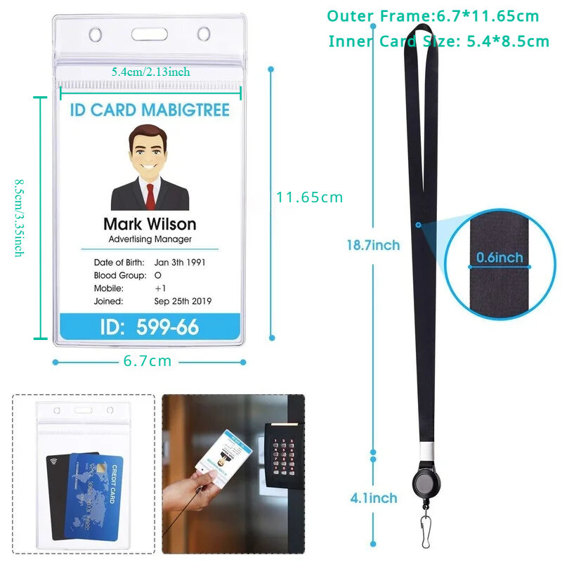 1pc Transparent Staff ID Work Card Cover with Lanyard Exhibition Name Badge Holder Neck Strap Pass Access Bus Card Sleeve Case