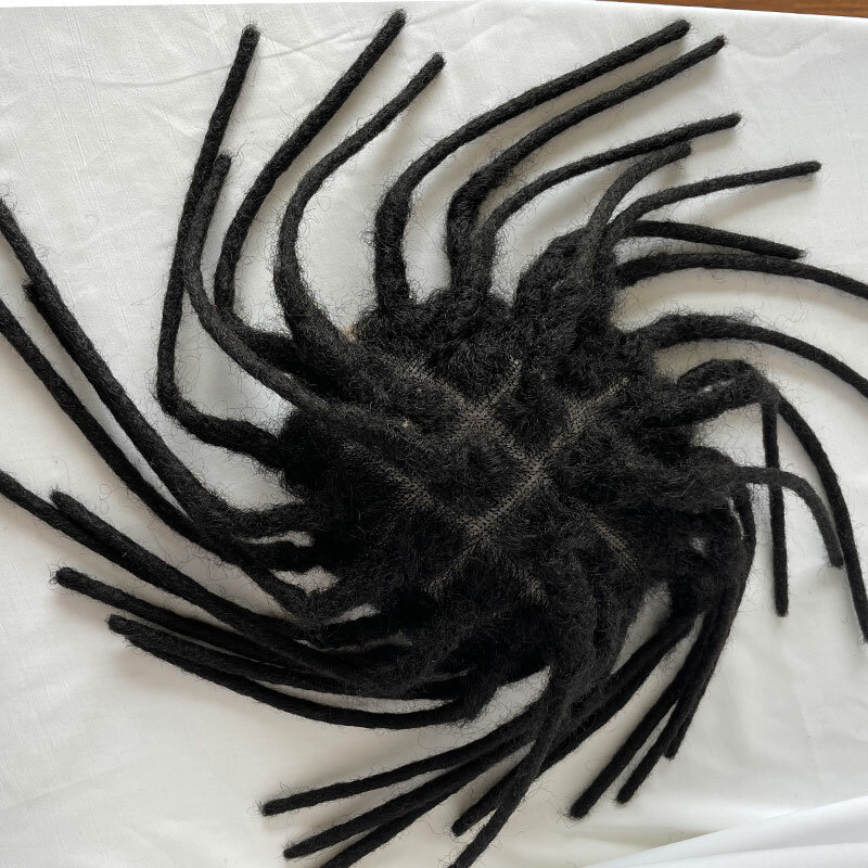 Francuska baza Afro dredy 12 Cal peruki dla mężczyzny czarny kolor europejski System włosów ludzkich proteza dla mężczyzn peruki