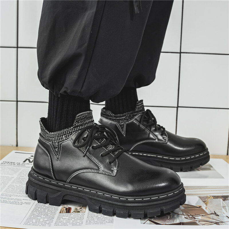 Zapatos de estilo británico para hombre, calzado Formal de cuero, informal, con plataforma, con cordones, para caminar, otoño