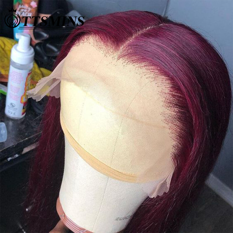 34Inch 99J Colored 13x4 Transparent Lace Front Wigs Human Hair Pre Plucked Lace Frontal Human Hair Natural Hairline Glueless Wig