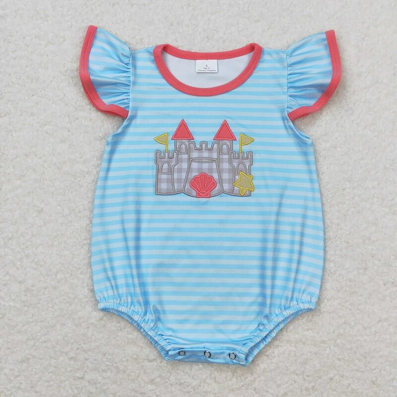 Оптовая продажа, Летний комбинезон с вышивкой для новорожденных, цельная одежда для маленьких девочек с цветочным рисунком, шариками для арбуза