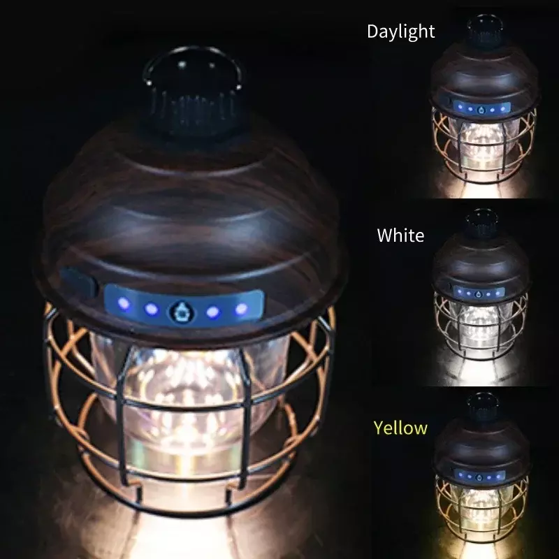 Retro Portable Camping Lantern Rechargeable Light Hanging Camp Lamp Outdoor Light Household 3 Modes Dimmable Flashlight With USB