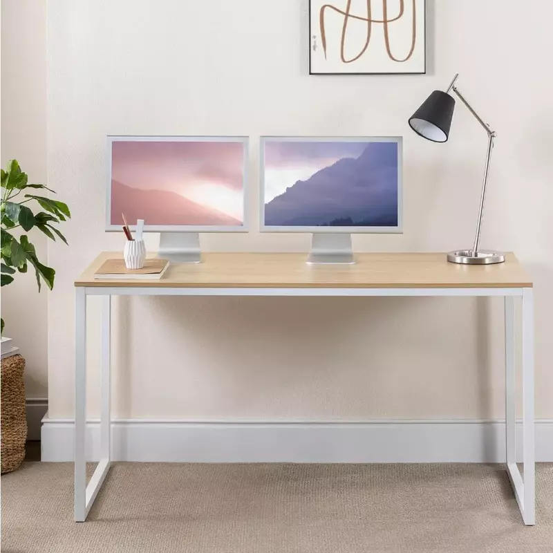 OEING-escritorio con marco blanco de 55 pulgadas, estación de trabajo para ordenador, escritorio de oficina, mesa de comedor, fácil montaje, Natural