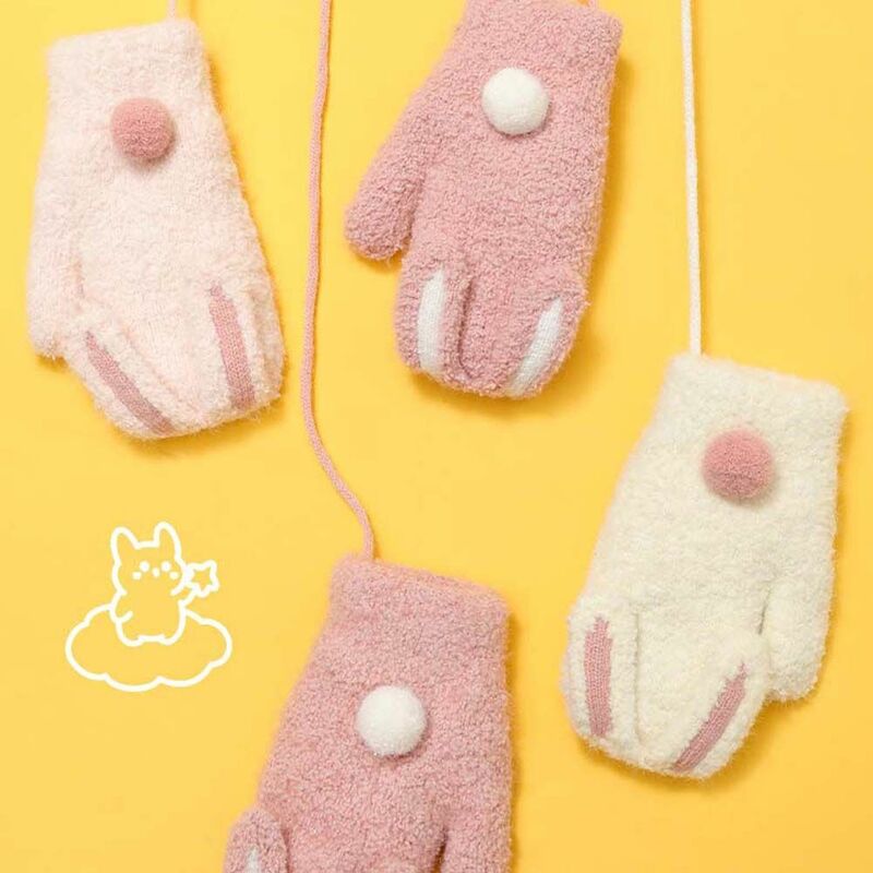 Plush Gloves For Toddler Baby Keep Warm Windproof Hanging Neck Gloves Children Gloves Kids Gloves Full Finger Mittens