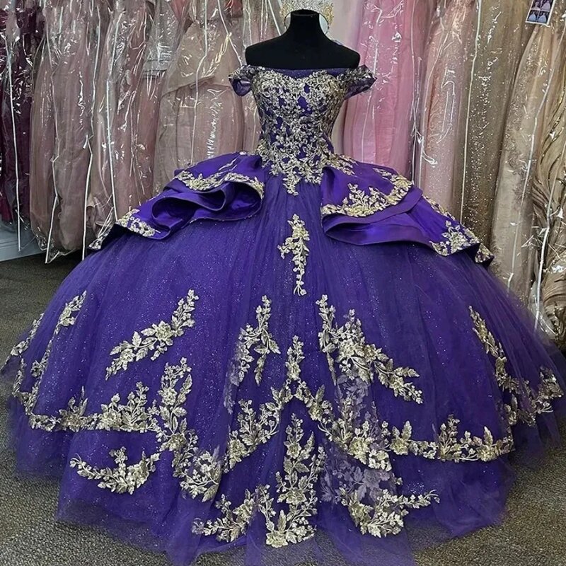 Vestidos Princesa Quinceanera roxa com apliques de cristal, vestido de festa, Sweet 16, Luxo, Imagem Real, 15, 14 anos, 2024