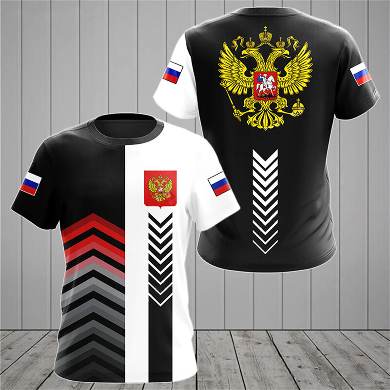Kaus Rusia pria kaus longgar kasual leher bulat bendera Rusia kaus atasan lengan pendek pakaian pria kaus ukuran besar pakaian jalanan