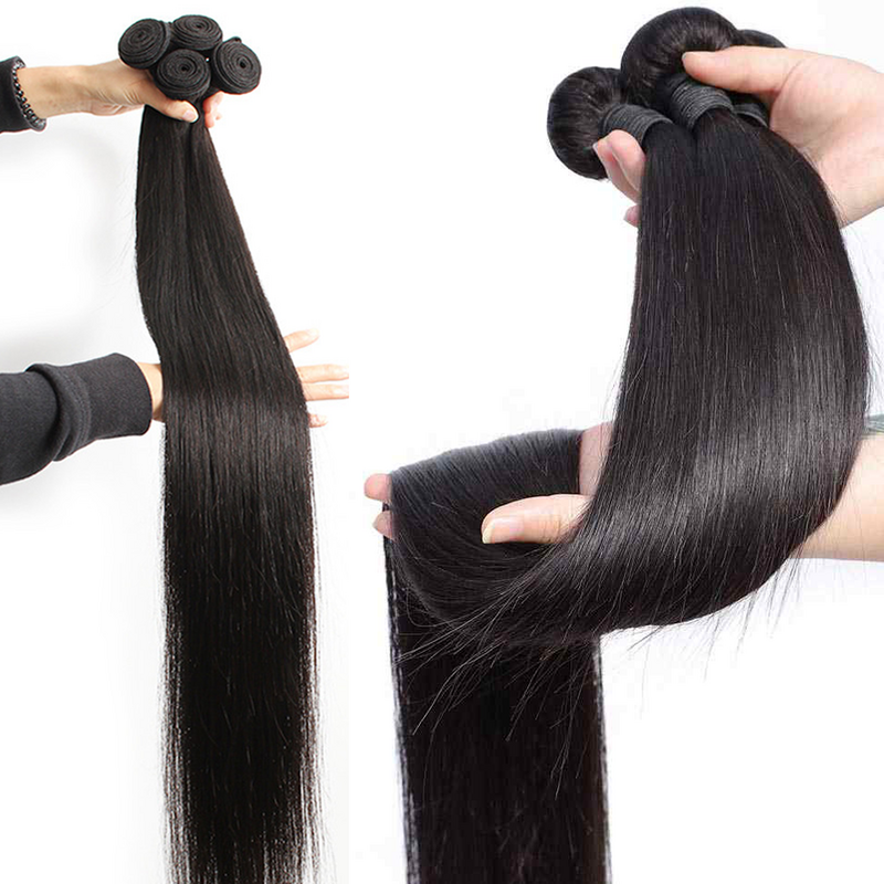 Bundel rambut manusia lurus Brasil jalinan rambut alami 1/3/4 bundel Deal 8-32 inci bundel mesin ekstensi rambut Wef ganda