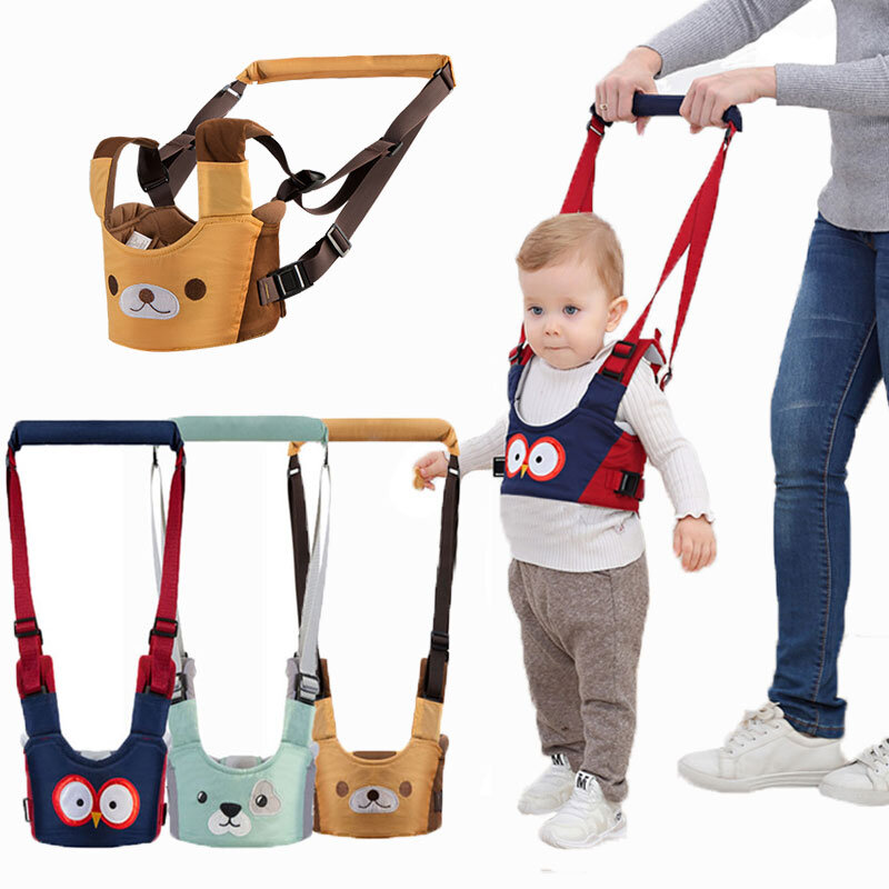 Handheld Baby Walking Harness Belt Infant Walk Helper Assistant Strap Summer Breathable Cartoon Owl Bear Pig Pattern 3 Phase