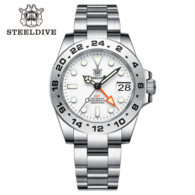 Steeldive-Men's Sapphire aço inoxidável relógio impermeável, GMT, NH34, Cronógrafo, Luxo, Marca de topo, Novo, SD1992, Em, 2022