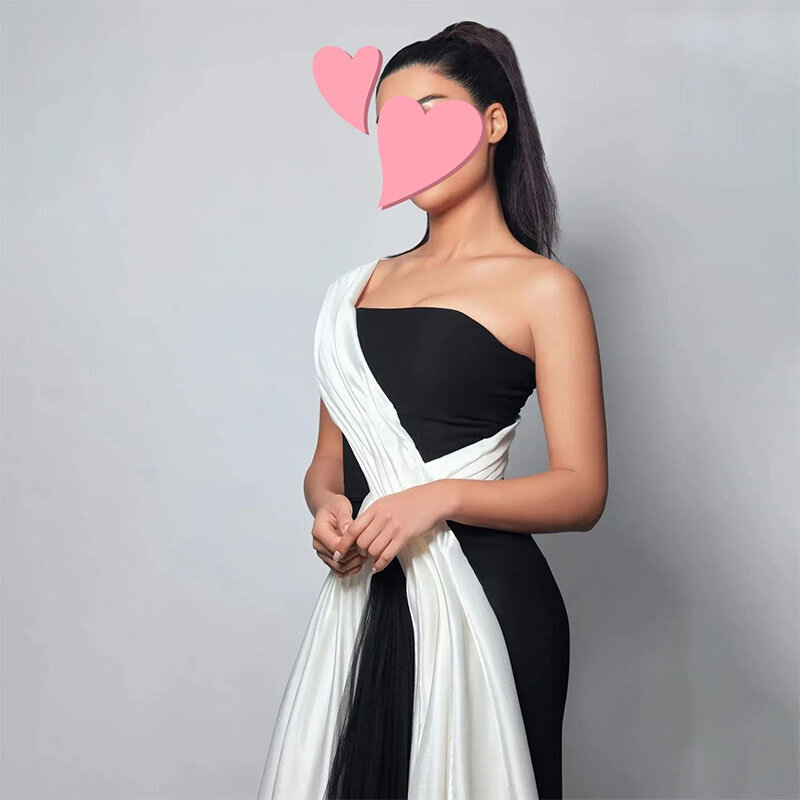 1つの肩のプロのドレス,黒,アイボリー,対照的なフリル,フォーマルなシーン,イブニングウェア,シンプルなファッション