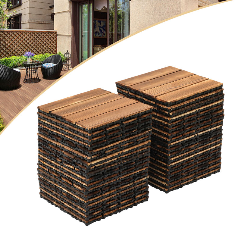 Baldosas entrelazadas de madera dura para terraza de Patio, azulejos de suelo entrelazados de 12x12 pulgadas, paquete de 36
