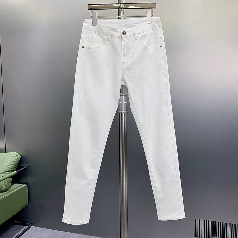 Jeans jeans de luxo leve masculino, estilo reto, casual, versátil, lavado, rosa, alta qualidade, marca de moda, novo, 2024