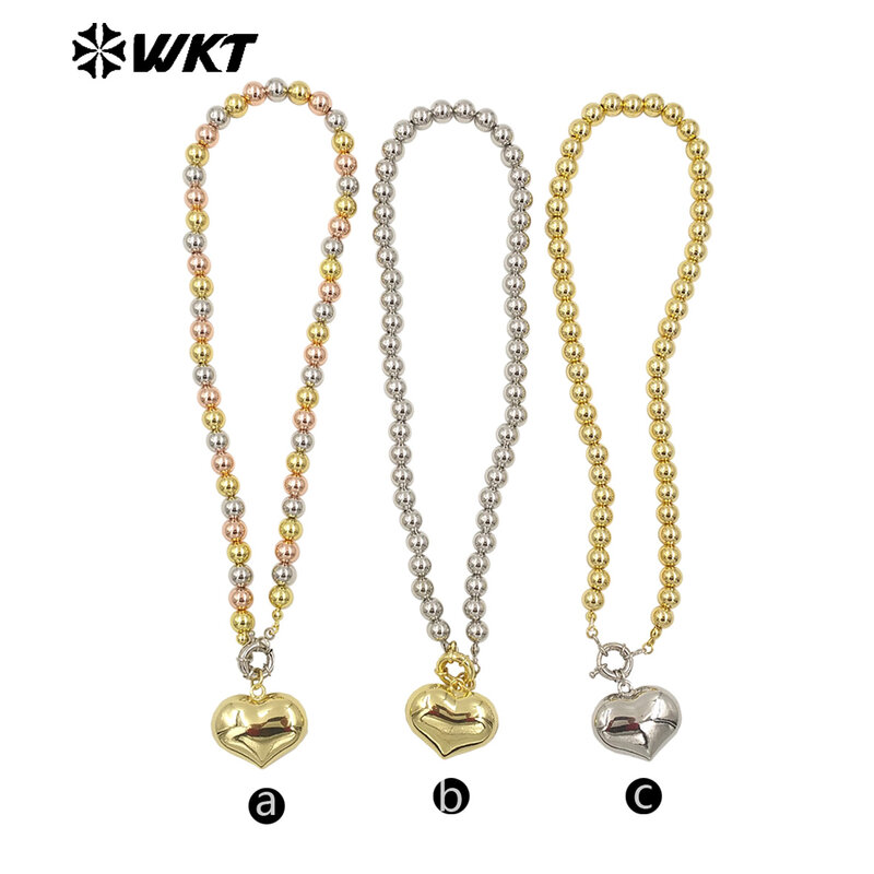 WT-JFN10 kalung unik modis tiga warna baja Titanium perak emas 18K dengan liontin berbentuk hati dengan pakaian polos