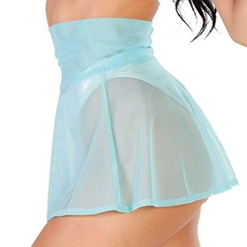 Combhasaki-minifaldas de malla transparente para mujer, faldas Sexy de encaje, cintura alta elástica, Color sólido, transparente, para playa