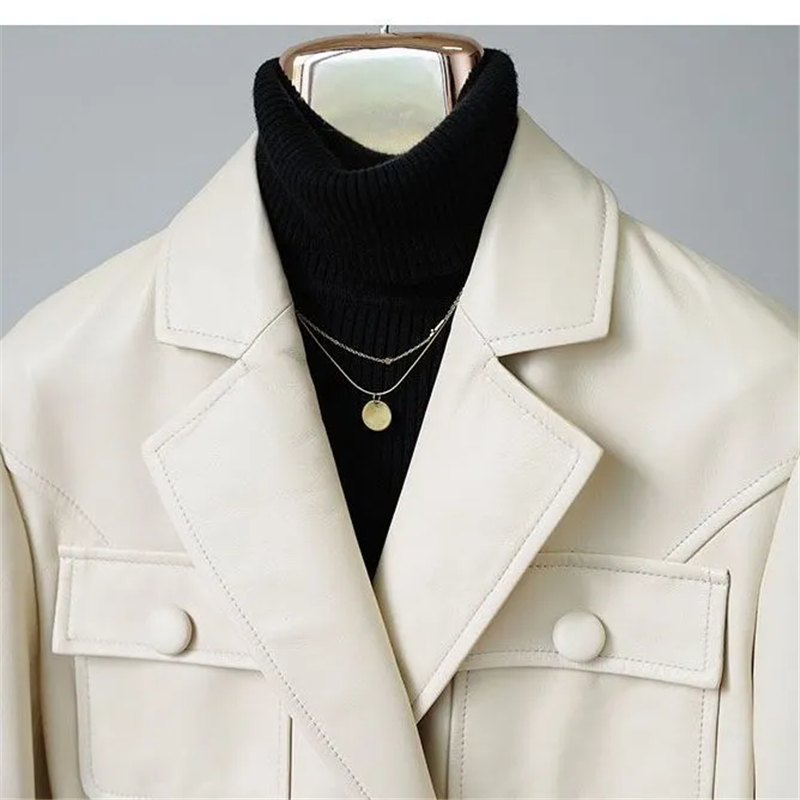 Chaqueta corta de cuero PU para mujer, abrigo holgado de color puro, negro y blanco, ropa de abrigo para primavera y otoño, novedad de 2024