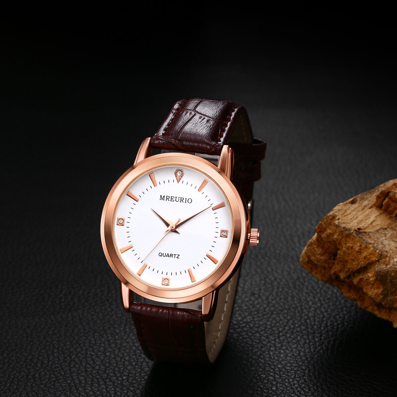 Lancardo-Relógio de pulso clássico de couro marrom para homens e mulheres, relógio de quartzo de luxo para amantes, horário comercial, relógio casal