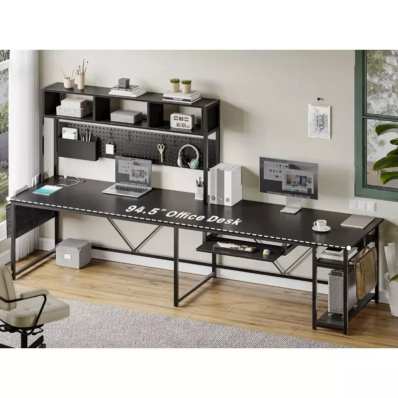 L-förmiger Spieltisch, reversibler Computer tisch mit Steckdose und Pinnwand, Spieltisch mit LED-Licht, schwarz