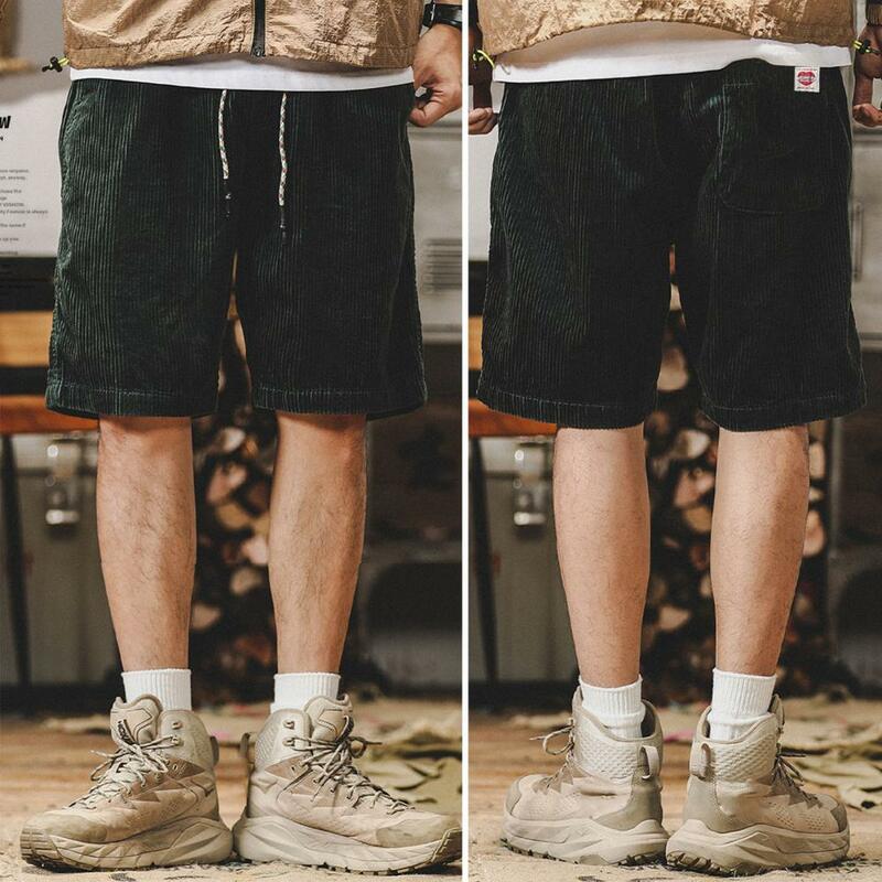 Pantalones cortos de verano para hombre, Shorts informales con cintura elástica y cordón ajustable, con bolsillos, Color sólido, pierna ancha, pana, para playa