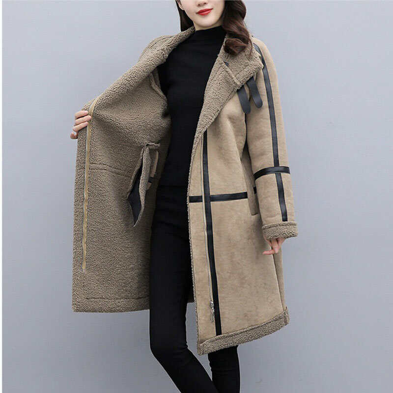 Chaqueta de piel gruesa de felpa para mujer, Parkas largas y cálidas, abrigo de doble cara de alta calidad, talla grande 5XL, Otoño e Invierno