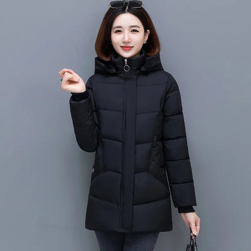 Новинка, зимние парки для женщин, Корейская свободная пуховая хлопковая куртка среднего возраста, пальто, женское утепленное пальто с капюшоном и подкладкой, женские топы