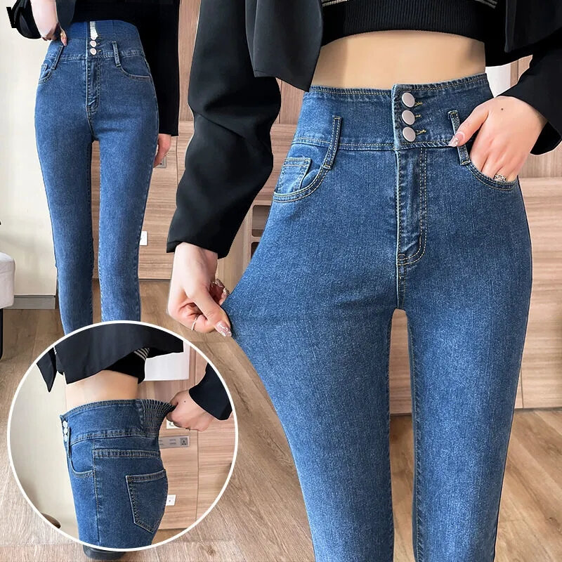 Jeans pensil panjang pergelangan kaki wanita pinggang tinggi musim semi musim gugur Vaqueros Korea Streetwear celana Denim celana panjang ketat