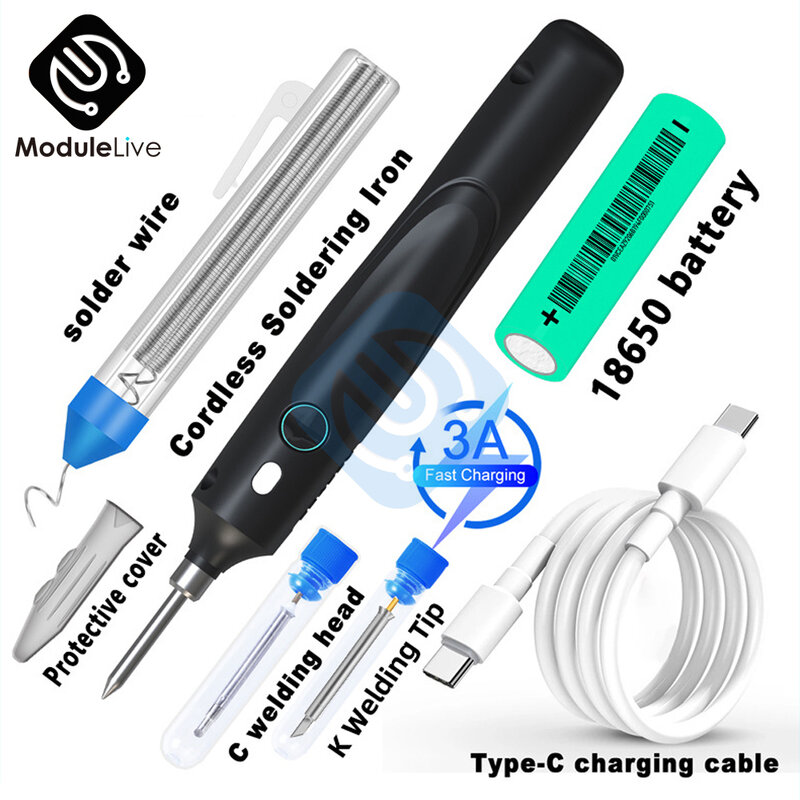 3.7V Wireless Soldering Kit Mini USB Rechargeable Electrical Soldering Kit LED Light 4V Cordless Soldering Iron Kit 18650 Charge