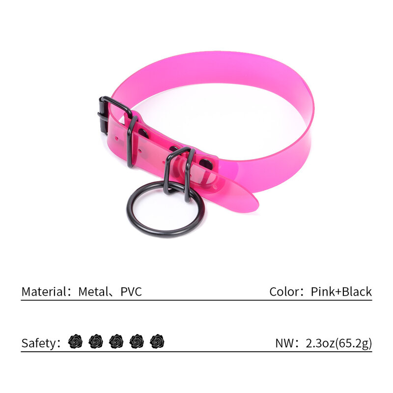 Collare in PVC rosa con collana con decorazione ad anello Pandent in metallo nero gioco di ruolo alternativo giocattoli del sesso per adulti per donne e coppie
