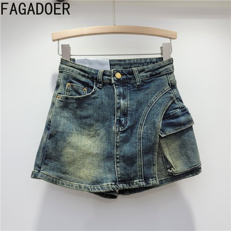 Fagadoer-تنورة قصيرة جينز عتيقة للنساء ، غير منتظمة ، نحيفة ، خصر مرتفع ، زر ، نمط رعاة البقر ، الصيف ، جديد