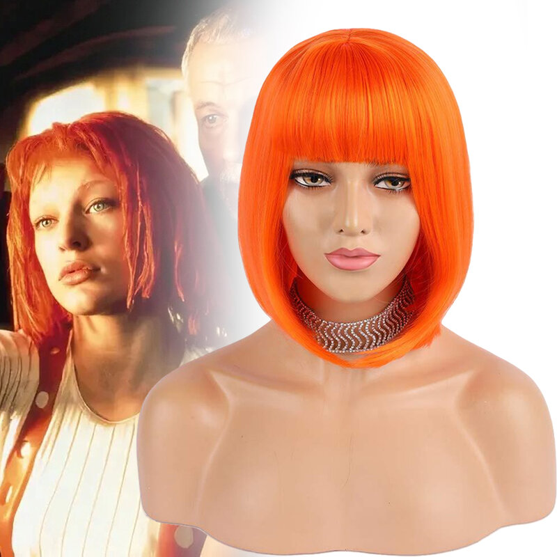 Movie The Fifth Element Leeloo Cosplay Women Wig Orange Red Hair Heat Resistant Synthetic Hair Wigs Cap Halloween Dress Up