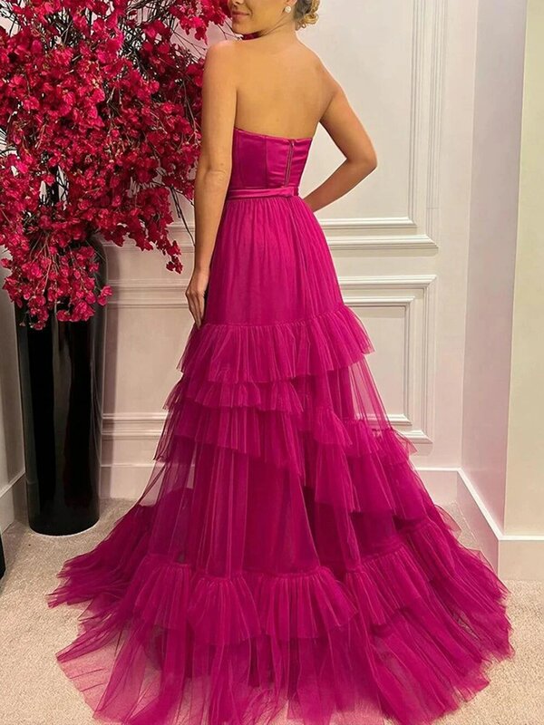 Prom dressPurple Tiered Tulle Evening Party Dresses Women Elegant Strapless Long Prom Gowns Formal Occasion Robe De SoiréE Femme