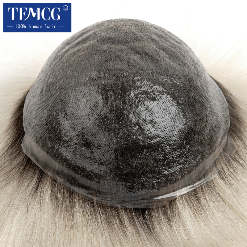 Pelucas de cabello humano 0,08 Natural para hombres, prótesis capilar masculina duradera, tupé de doble anudado de 100% MM
