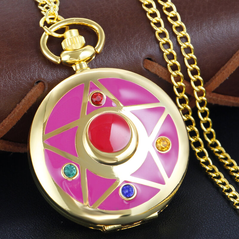 Золотые изысканные Волшебные кварцевые карманные часы для девочек цепочка-брелок с пятизвездочным драгоценным камнем мужские детские ожерелья кулон подарок