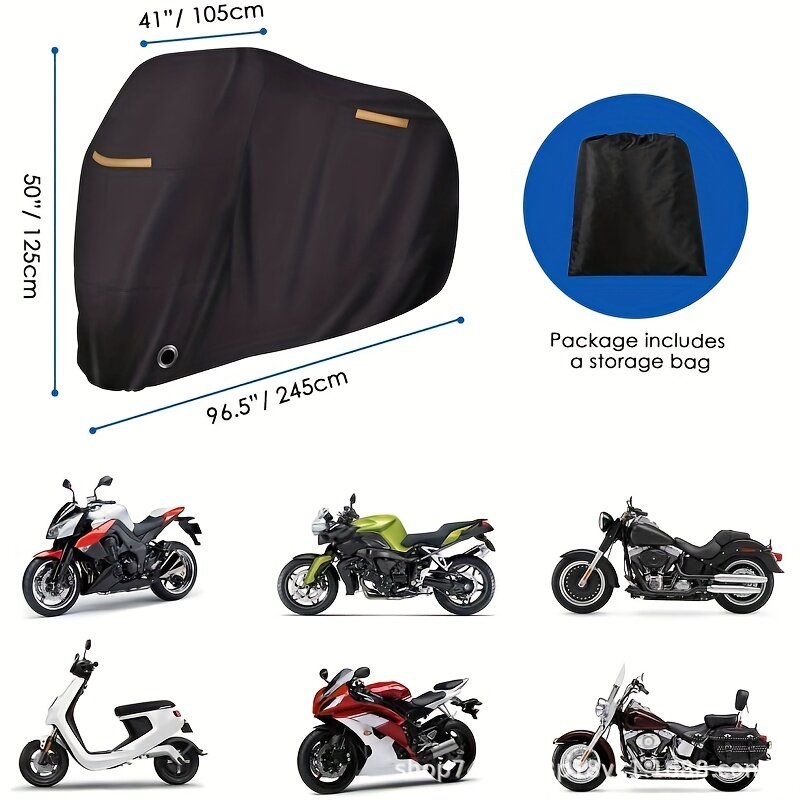 190T 오토바이 커버, 오토바이 및 전자 자전거용 야외 실내 보호, 사계절 방수 방진 UV 보호