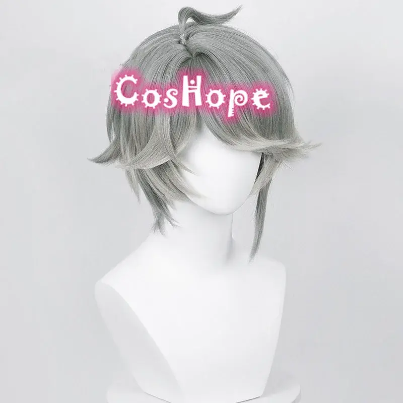 Al Haitham parrucca Cosplay 30cm parrucca grigia corta Cosplay parrucche Cosplay Anime parrucche sintetiche resistenti Al calore