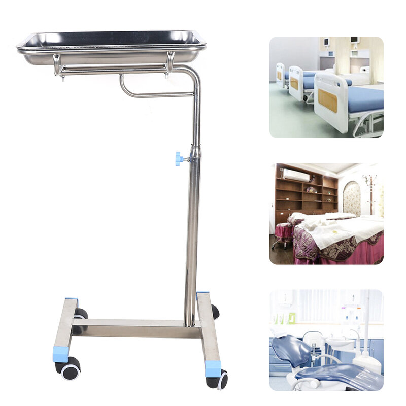 Für Kranken häuser, Kliniken, Zahnmedizin, Schönheits salons mobile Edelstahl Tablett stehen Rollwagen Rack verstellbare medizinische hine