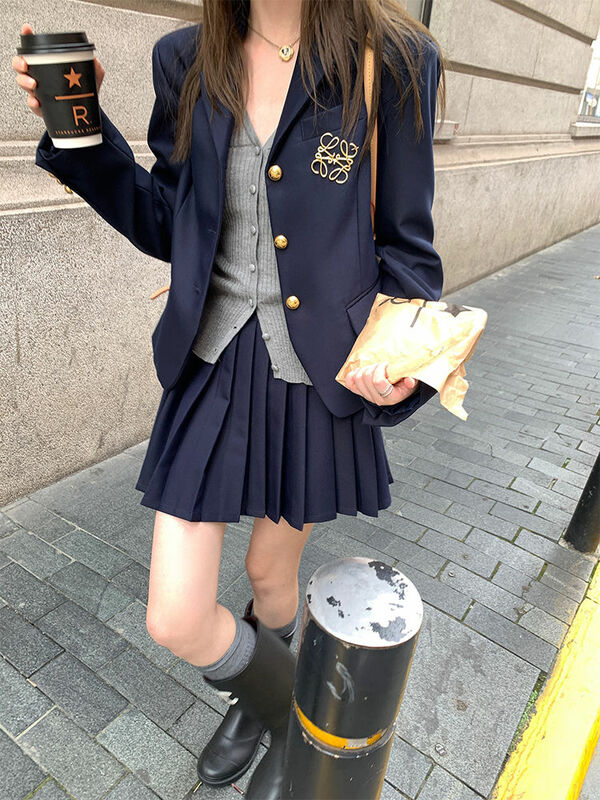 Uniforme escolar retrô feminino, blazer de cintura alta, jaqueta estilo universitário, conjunto de uniforme Jk Daily Jk, Japão e Coreia, novo, outono e inverno