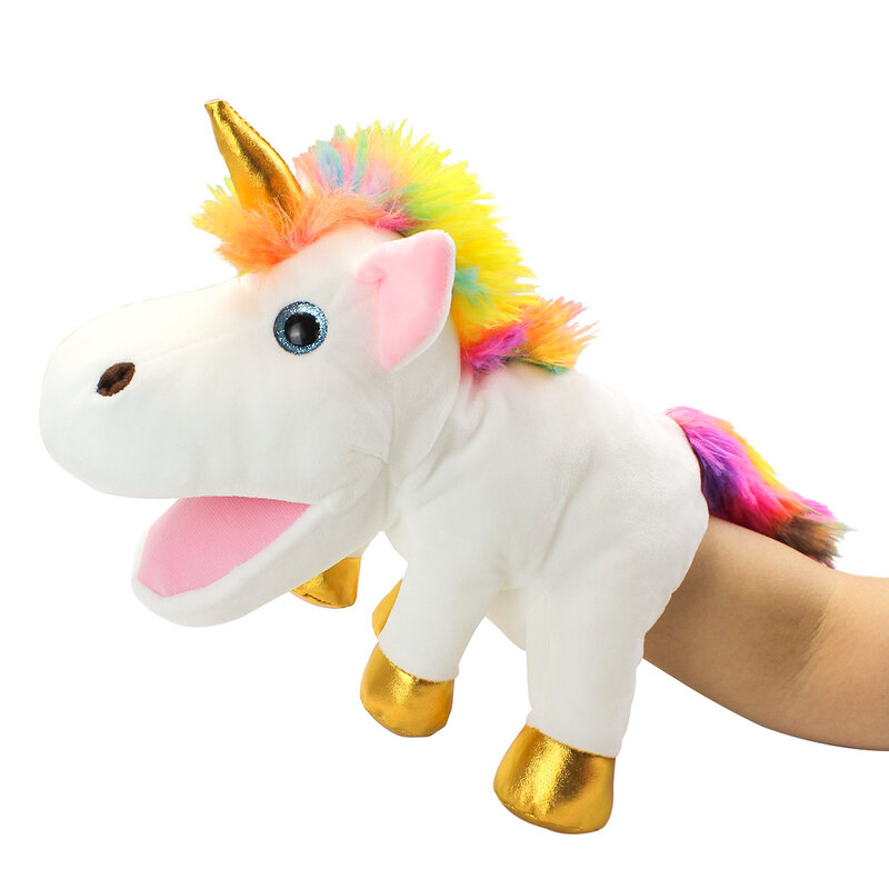 Marioneta de mano de felpa de unicornio para niños y adultos, muñeco de peluche de animales, regalo suave, lindo, 30cm, 2 estilos