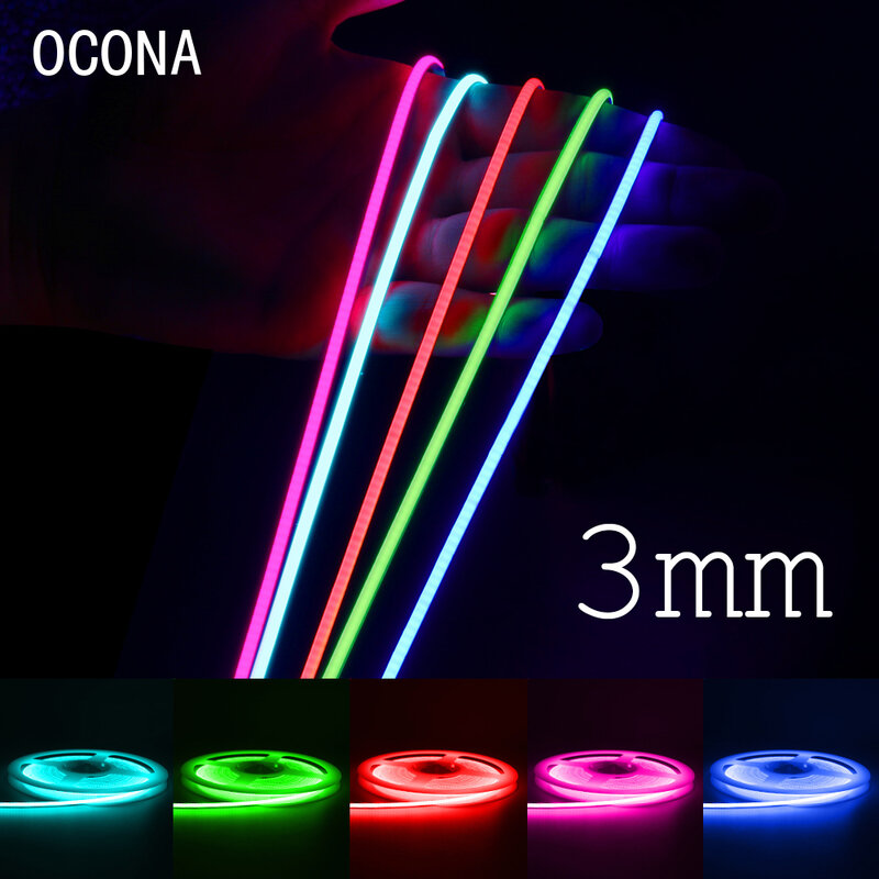 Luzes coloridas COB LED Strip para Home Decor, Fita LED de alta densidade, DIY, FPV, azul, rosa, vermelho, roxo, DC 12V, 3mm